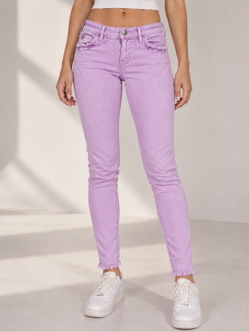 True Religion Y2K Pink Low Rise Super Skinny Jeans Size 25 Distressed 2000s